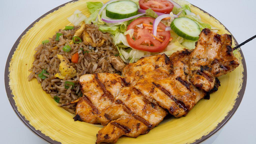 Chicken Kabob · two chicken skewers served with two sides