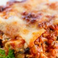 Lasagna · With mozzarella Cheese.