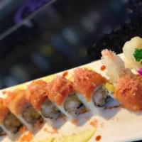 (New)Spiderman Roll (M,E) · Fried soft crab , mango. Topping with Half spicy tuna,Half lobster  and Crunch. spicy mayo a...