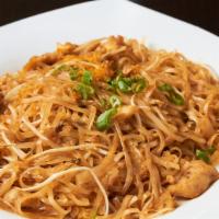 Pad Thai · Choice of meat, stir fried with rice stick noodles, egg, dry bean curd, preserved radish, be...