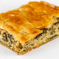 Spinach Pie · Baby spinach, scallions, dill, and feta, baked in phyllo.