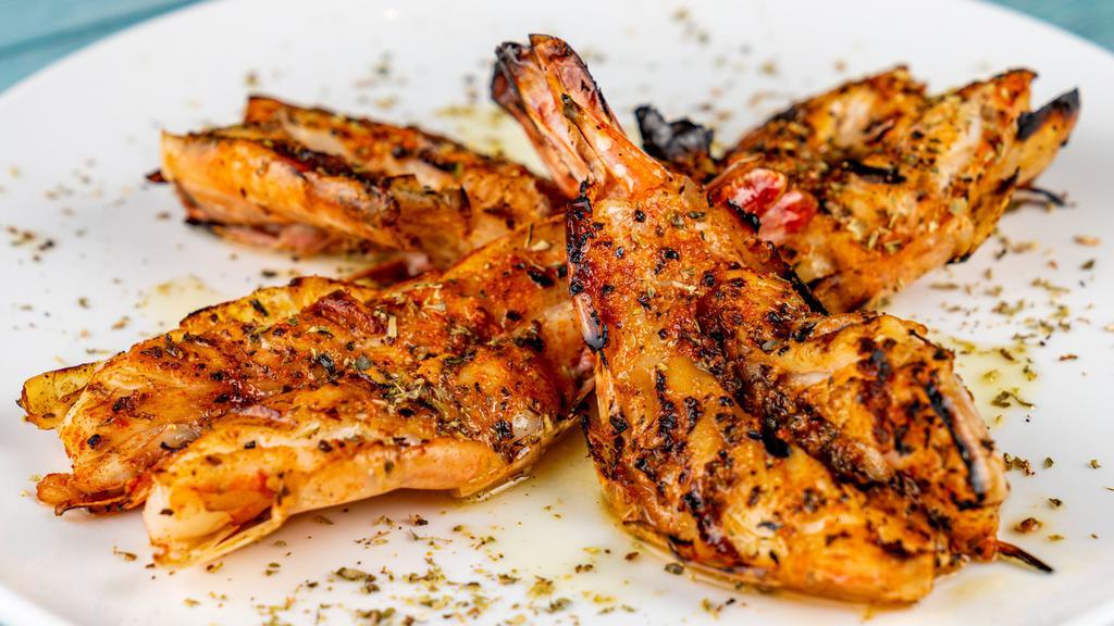 Grilled Shrimp · Wild-caught shrimp; marinated, butterflied, and grilled.
