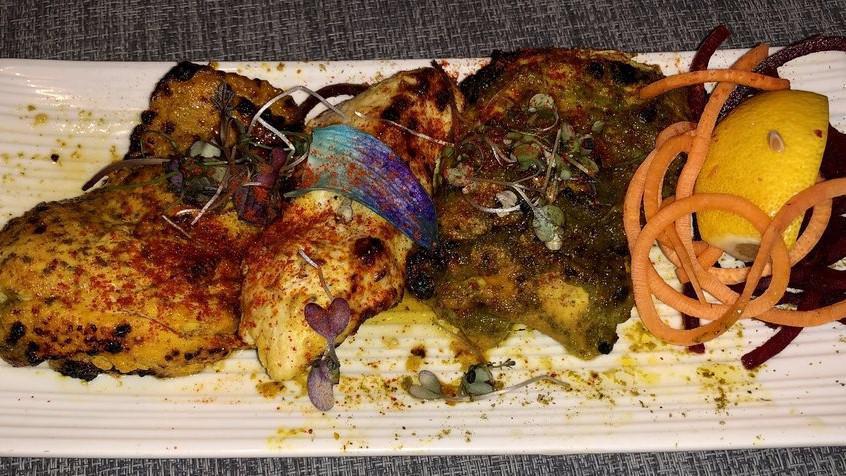 Kabab Trio · A tasting trio of Hariyali Kabab, Malai Kabab & Chicken Tikka.