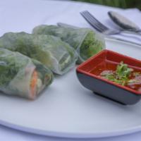 Fresh Summer Rolls · Fresh rice paper 2 rolls stuffed with mixed vegetables and your choice of protein (Chicken, ...