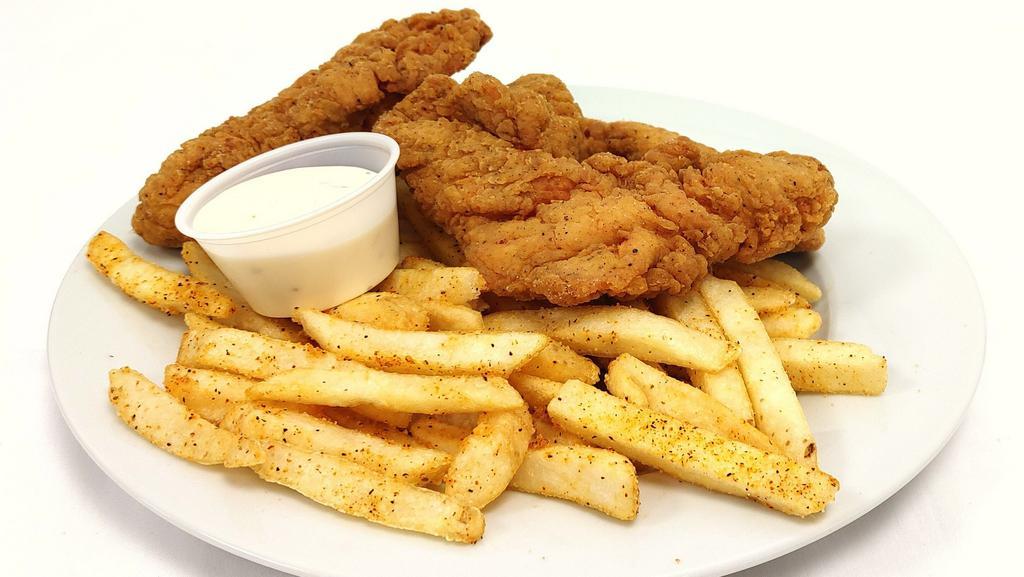 Chicken Tenders ＆ Fries · Our Crispy tenders can be plain or dipped in your favorite sauce and they come with our Cajun Fries