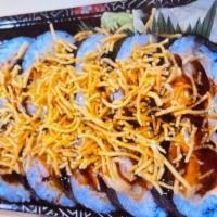 Horn Lake Roll · Shrimp tempura, avocado, spicy crawfish, cream cheese, crab meat, inside, fried sweet potato...