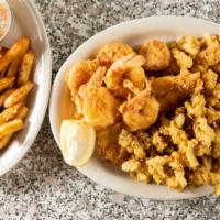 Seafood Platter · Haddock, whole belly clams, clam strips, sea scallops and shrimp. This gigantic portion will...