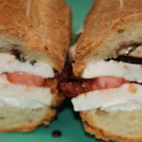 Caprese Sandwich · (veg) fresh mozzarella, tomatoes, fresh basil, balsamic glaze (add turkey + additional amoun...