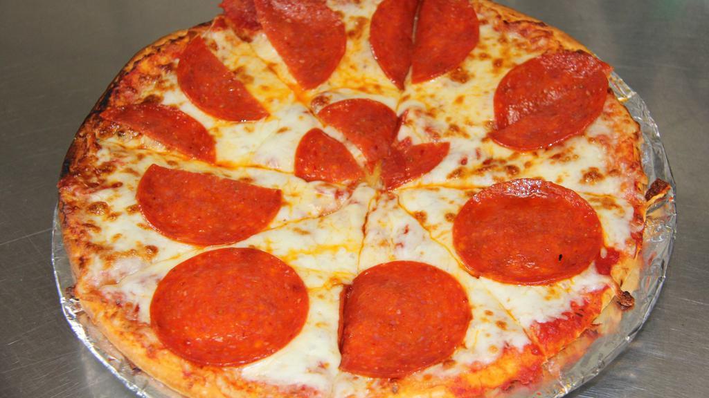 Pepperoni Pizza · Pepperoni, shredded mozzarella, tomato sauce. Add ATG crust and vegan crust for an additional charge.