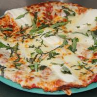 Margarita Pizza · (veg) shredded and fresh mozzarella, tomato sauce, tomatoes, fresh basil. Add ATG crust and ...