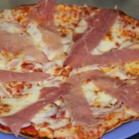 Piemonte Pizza · Prosciutto, sharp provolone, red onions, tomato sauce.