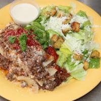 Lasagna (Gf Available) · Choice of homemade lasagna (meat, spinach or eggplant) served with caesar salad (veg without...