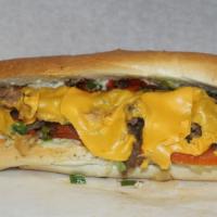 Philly Cheese Steak · Philly meat chopped with onions, peppers, American cheese, lettuce, tomato, and mayo.