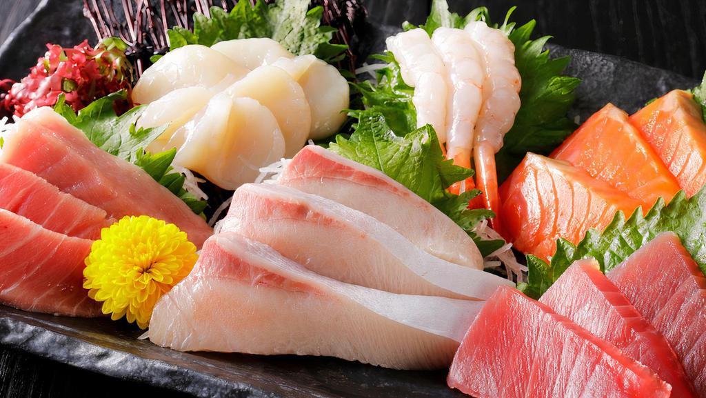 Dream Sashimi · Three pieces each of tuna, salmon, yellowtail, albacore, escolar, white fish, octopus, fatty salmon, fatty yellowtail.