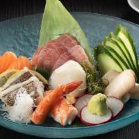 Love Sashimi · Three pieces each of tuna, salmon, yellowtail, albacore, escolar, white fish, and octopus.
