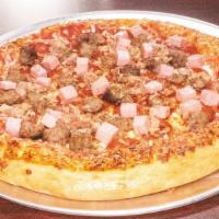 Meat Lovers Pizza · Pepperoni, sausage, ham, bacon & ground beef.