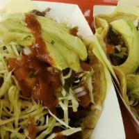 Steak Taco · Served with fresh cheese, cabbage, onion, tomato, cilantro and avocado. (All tacos served wi...