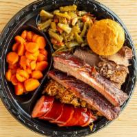 Pete'S Pick · Favorite. Two spare ribs, brisket, pulled pork and sausage. Two 4 oz. sides and you can add ...