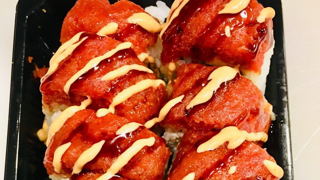 Providence Roll · Hot. In: shrimp tempura, avocado / top: spicy salmon with sweet and spicy sauce. * 
 
*Consuming raw or undercooked meats, poultry, seafood, shellfish, or eggs may increase your risk of food borne illness. Please make your server aware of any food allergies