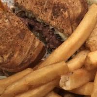 Patty Melt · Our house burger served on a grilled marble rye with American cheese and sautéed onions.