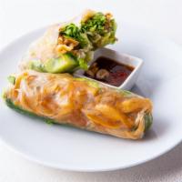 Jicama Roll (2 Pcs) · Lettuce, mint, cucumber, white onion, beansprout, fried shallot and peanut wrapped in rice p...