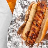 Bacon Wrapped Spiral Dog · 1/4 lb Big dogs! Hot dogs are beef & turkey, bacon is turkey.