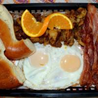 2 Eggs With Meat Platter · With your choice of Bacon, Sausage, or Canadian Bacon. Served with Home Fries