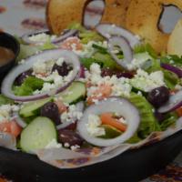 Gyro Greek Salad · Greek Salad topped with Gyro Slices....
