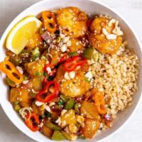 Sweet And Sour Chicken Bowl · Oven-fried chicken sautéed with Sweet & Sour sauce, chili-dusted pineapple, peppers & onions...