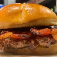 Bbq Bacon Burger · Our sweet, smokey, hearty bacon burger served with bbq sauce, bacon served with lettuce toma...