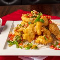 Salt & Pepper Shrimp · Hot. Jumbo shrimp lightly fried to golden brown, then dry cooked with salt and pepper, jalap...