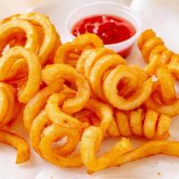 Seasoned Curly Fries · Spiralized seasoned  potatoes deep fried.