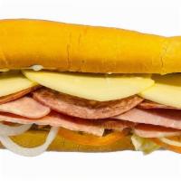 Italian Coldcut Sub · Ham and Salami with oil & vinegar in a freshly baked hoagie roll  with the choice of cheese ...