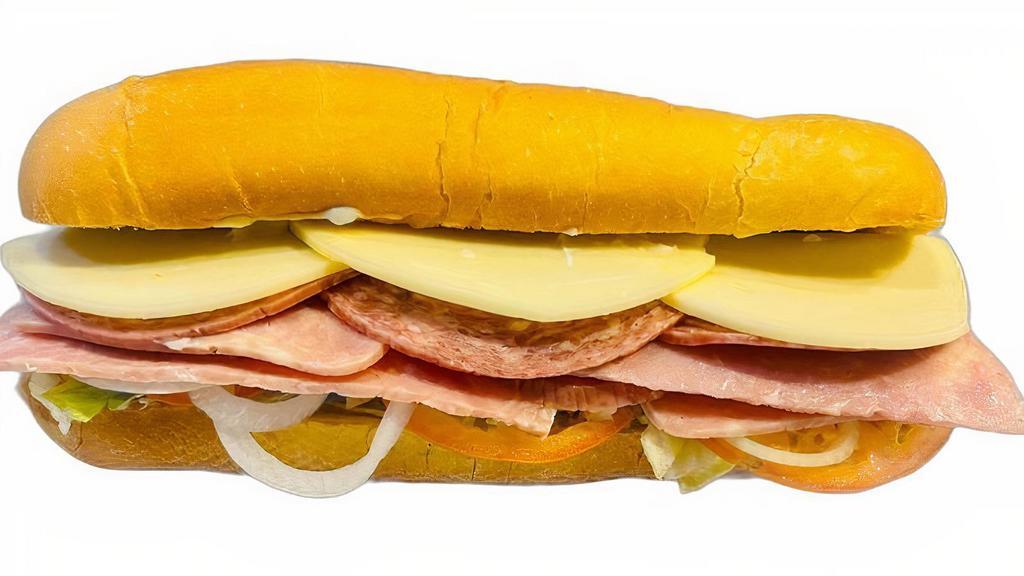 Italian Coldcut Sub · Ham and Salami with oil & vinegar in a freshly baked hoagie roll  with the choice of cheese and fresh vegetable with choice of added condiments. Served hot or cold as requested.