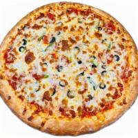 Supreme Pizza · Pepperoni, sausage, beef, onion, mushroom, green pepper, black olives & extra cheese.