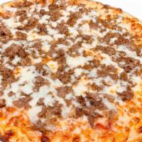 Philly Chesesteak Pizza · Chopped ribeye steak with onions.