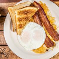 Bacon, Egg And Cheese · Served with hash browns.