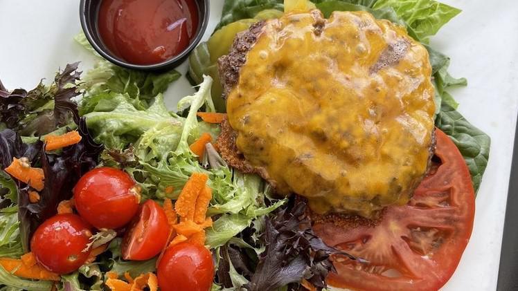 Plant-Based Burger · Beyond Beef patty, topped with lettuce, tomato, onion, & pickles.. Served with french fries.. Can add dairy-free cheese or avocado for $2.00 each.