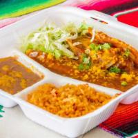 Combo 2-Cheese Enchilada & Red Beef Tamale · Served with rice and beans.