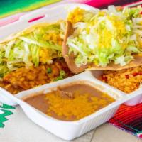 Combo 1- Cheese Enchilada & Beef Taco · Served with rice and beans.