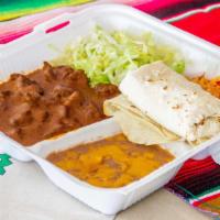 Combo 4- Red Of Green Chile · Served with rice, beans and one flour tortilla.