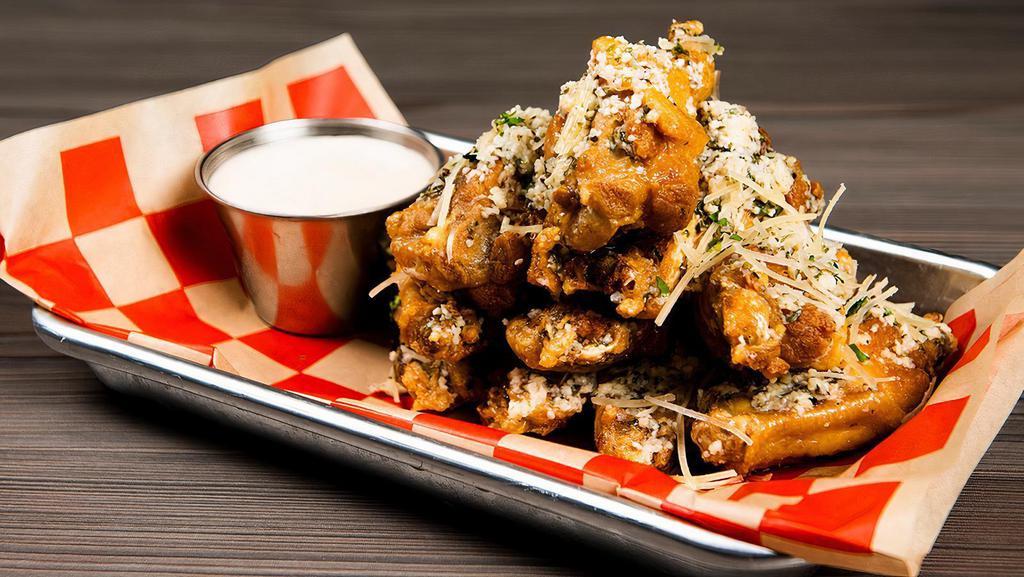 Chicken Wings · 10 jumbo wings tossed with your choice of flavor, served with Fresno Pepper Ranch for dipping