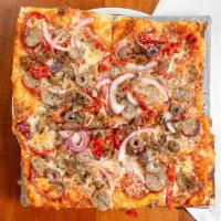 Supreme Pizza · Marinara, pepperoni, mild sausage, ground meatball, red onion, roasted red peppers, black ol...