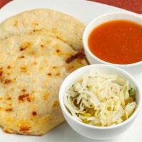 Pupusas · Corn tortillas filled with your choice of beans, cheese, cheese with veggie, chicken, pork, ...