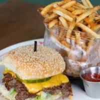 Hideaway Burger · locally sourced beef, american cheese, shredded lettuce, onion, pickles, special sauce, hand...