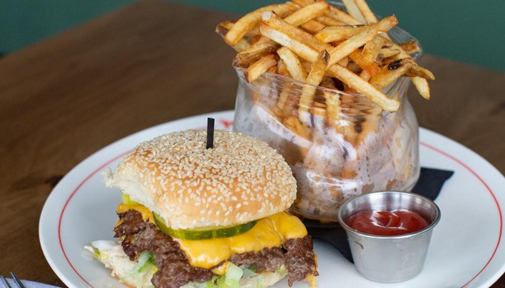 Hideaway Burger · locally sourced beef, american cheese, shredded lettuce, onion, pickles, special sauce, hand-cut fries