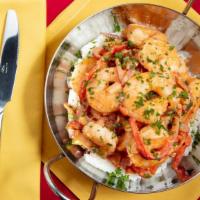 Moqueca Shrimp · Brazilian Stew of Shrimp (headless & peeled), Garlic, Onions, Red Bell Pepper, Coconut, and ...