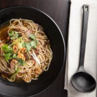 Beef Noodle Soup · A Taiwanese noodle soup cooked with braised beef and veggies served with Indonesian spicy sa...