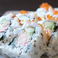 California Roll · Real crab meat, avocado, and cucumber, sprinkled with tobiko, and sesame seeds.