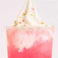 Raspberry Pomegranate Soda Float With Vanilla Ice Cream · Classic vanilla ice cream topped with pop rocks floating on fruit soda
